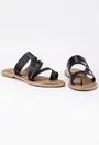 Sandale tip papuc cu barete negre din piele