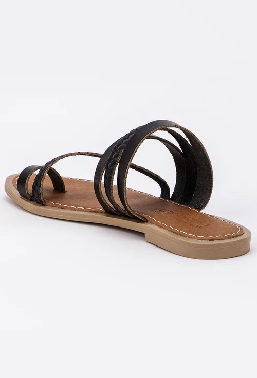 Sandale tip papuc din piele neagra cu multe barete