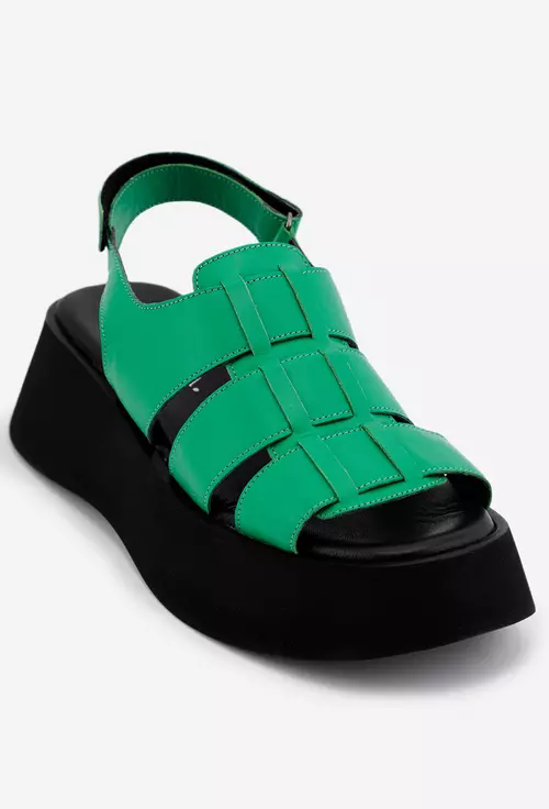 Sandale verzi din piele cu talpa inalta