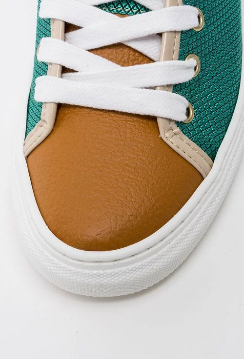 Sneakersi verzi in combinatie cu maro deschis din piele naturala Felix