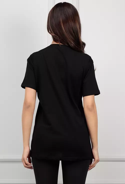 Tricou negru cu imprimeu chip accesorizat cu strasuri
