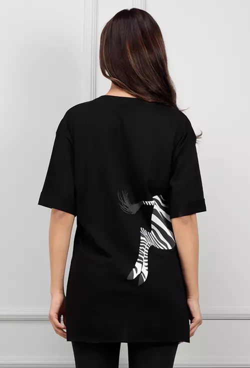 Tricou negru cu imprimeu zebra