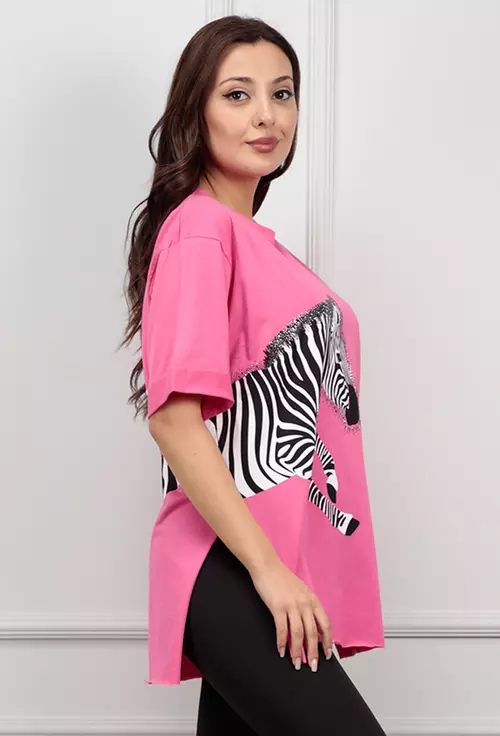 Tricou roz cu imprimeu zebra