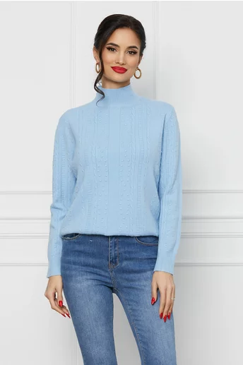 Bluza Anca bleu cu model in relief