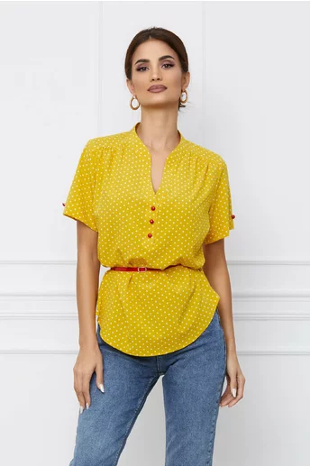 Bluza Aniela galbena cu buline albe
