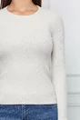 Bluza Annes ivory din tricot reiat cu nasturi la maneci