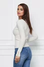 Bluza Annes ivory din tricot reiat cu nasturi la maneci