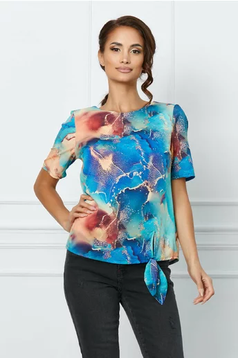 Bluza Carla albastru si turcoaz cu imprimeu marble