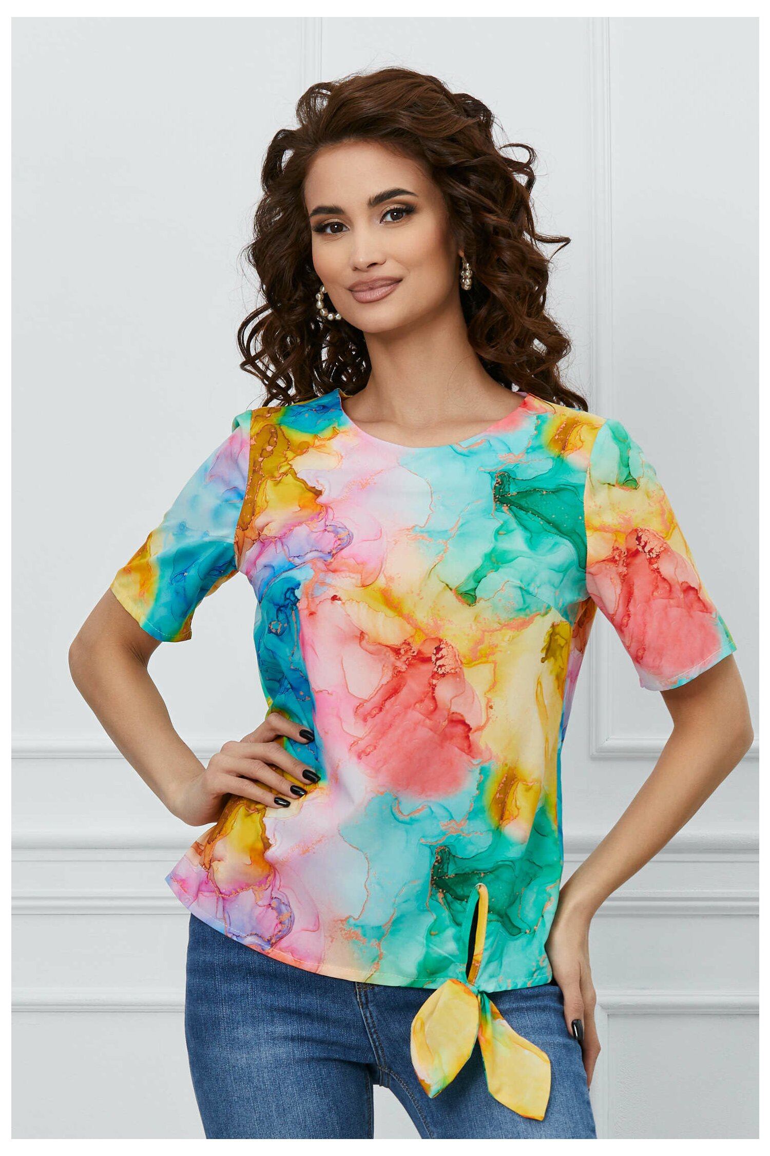 Bluza Carla multicolora cu imprimeu watercolor