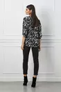 Bluza Caterina neagra cu imprimeri albe si maneci prinse cu nasturi