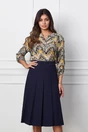 Bluza Caterina neagra cu imprimeu turcoaz-galben si maneci prinse