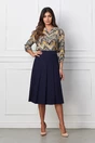 Bluza Caterina neagra cu imprimeu turcoaz-galben si maneci prinse