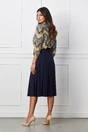 Bluza Caterina neagra cu imprimeu turcoaz-galben si maneci prinse