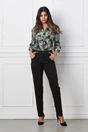 Bluza Caterina neagra cu imprimeu verde si maneci prinse