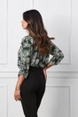 Bluza Caterina neagra cu imprimeu verde si maneci prinse