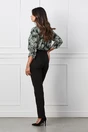 Bluza Caterina neagra cu imprimeu verde si maneci prinse