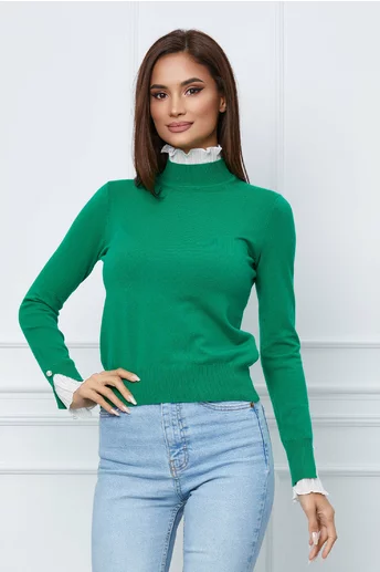 Bluza Clara verde cu volanase la maneci si guler