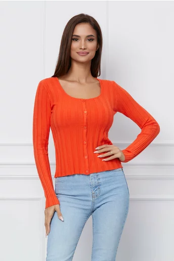 Bluza Clarie orange din tricot cu nasturi decorativi