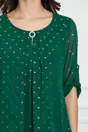 Bluza Daiana verde cu imprimeu auriu si accesoriu la bust