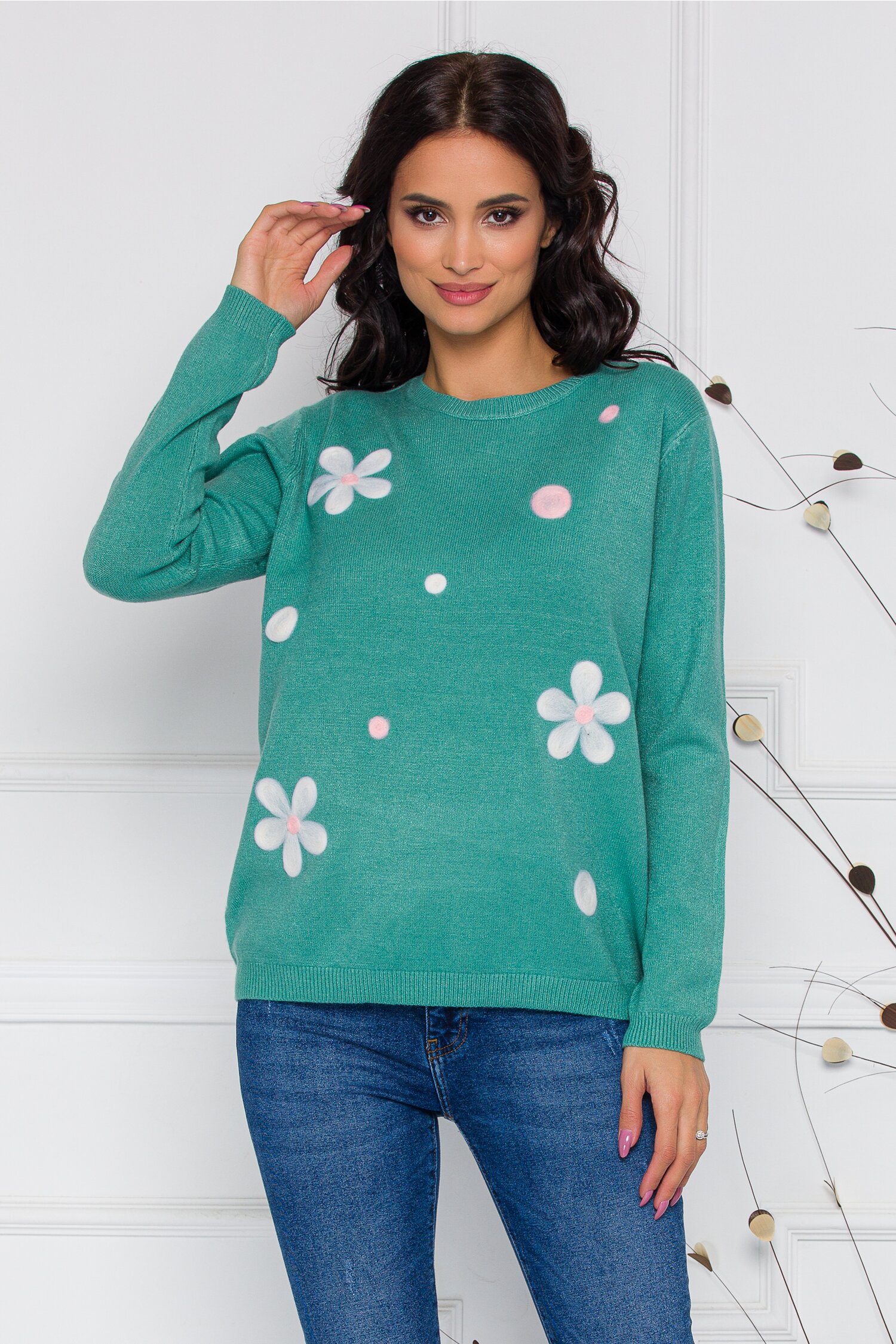 Bluza Dana verde mint cu flori