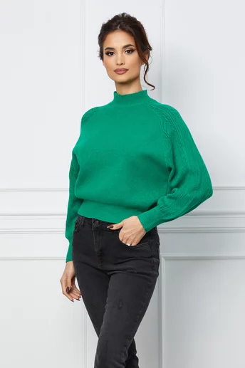 Bluza Darina verde din tricot cu model pe maneci
