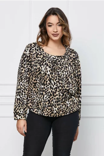 Bluza Dora bej cu animal print