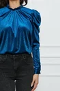 Bluza Dy Fashion albastra din catifea cu umeri bufanti