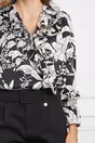 Bluza Dy Fashion din satin neagra cu flori alba si volan pe bust