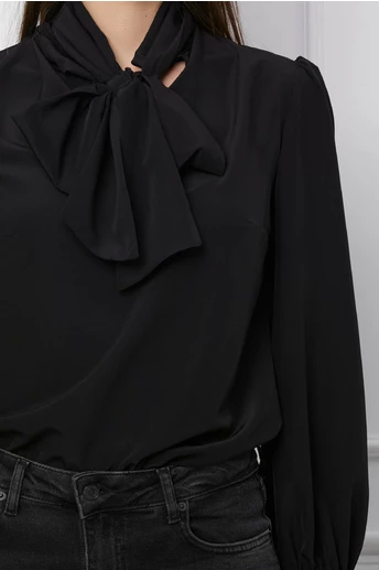Bluza Dy Fashion neagra cu guler tip esarfa