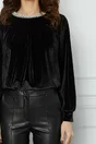 Bluza Dy Fashion neagra din catifea cu perle la baza gatului