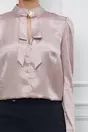 Bluza Dy Fashion roz satinata cu funda si accesoriu la decolteu