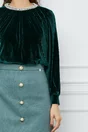 Bluza Dy Fashion verde din catifea cu perle la baza gatului