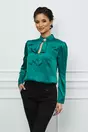 Bluza Dy Fashion verde satinata cu funda si accesoriu la decolteu