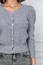 Bluza Fiona gri din tricot cu nasturi perlati