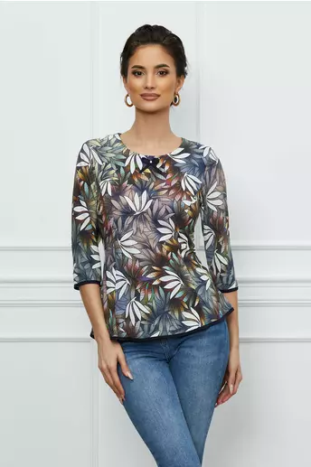 Bluza Ildiko kaki cu imprimeuri albe