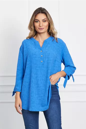 Bluza Ioana albastra cu imprimeuri negre