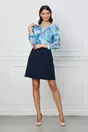 Bluza Isabela bleu cu imprimeu turcoaz si volane