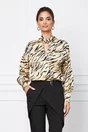 Bluza LaDonna bej cu zebra print si accesoriu la decolteu