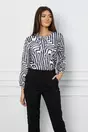 Bluza Manuela alba cu imprimeu bleumarin labirint