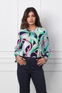 Bluza Manuela verde cu imprimeu bleu si bej