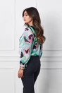 Bluza Manuela verde cu imprimeu bleu si bej