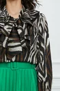 Bluza office maro cu zebra print si volane pe bust