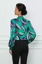 Bluza MBG verde cu imprimeu bleumarin si funda la guler