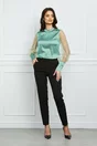 Bluza MBG verde fistic satinata cu buline catifelate pe maneci