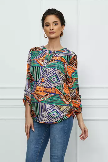 Bluza Nadia cu imprimeuri orange si verzi