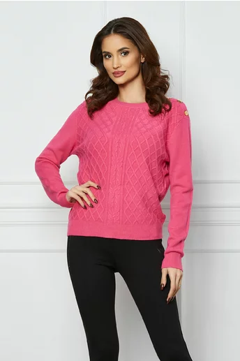 Bluza Nadia fucsia cu nasturi pe umeri
