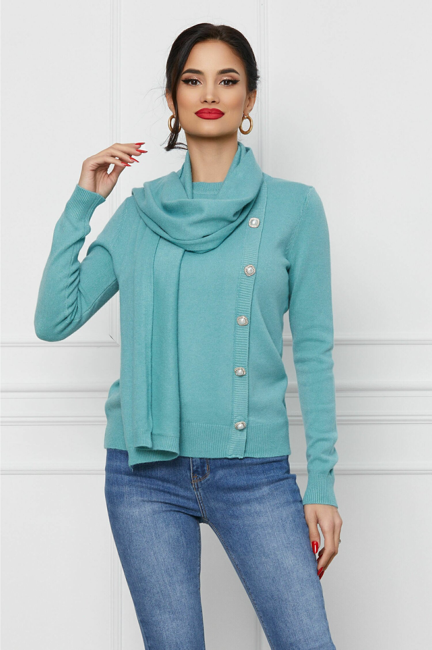Bluza Nadia verde mint cu nasturi si esarfa