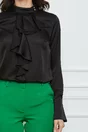 Bluza office neagra satinata cu volan la bust