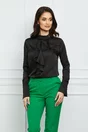 Bluza office neagra satinata cu volan la bust