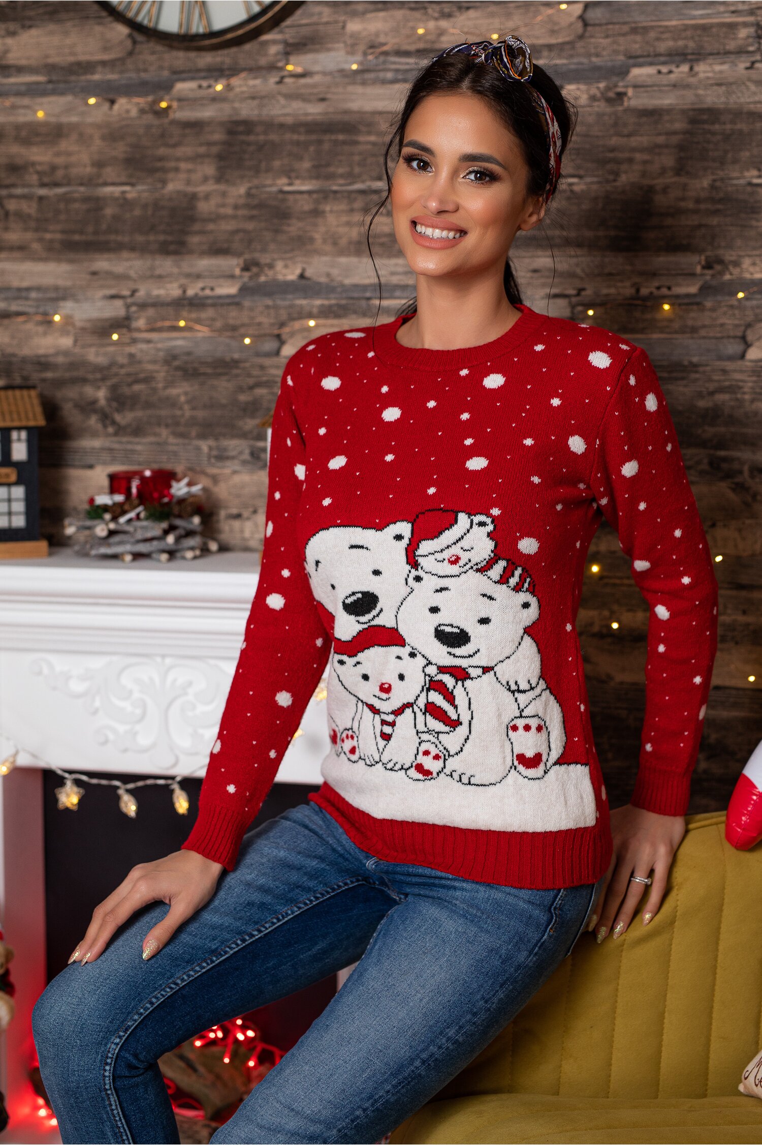 Bluza Polar Bear rosie cu imprimeu de iarna